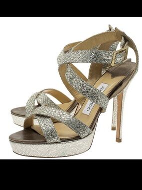 Jimmy Choo Vamp Glitter Crossing-straps Sandals